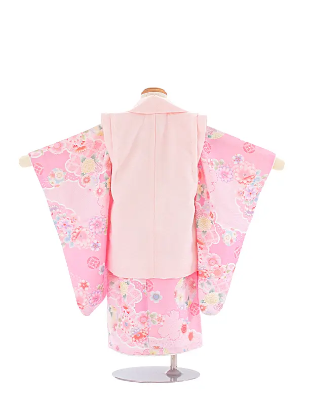 2歳3歳女児被布 D3138 式部浪漫 ピンク のし×ピンク 花丸
