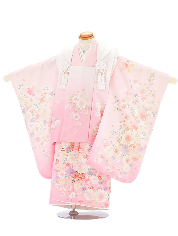 3歳女児被布 D3140 白ピンク×薄ピンク 八重桜