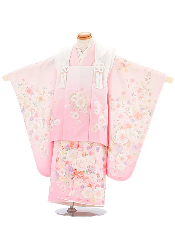3歳女児被布 D3140 白ピンク×薄ピンク 八重桜