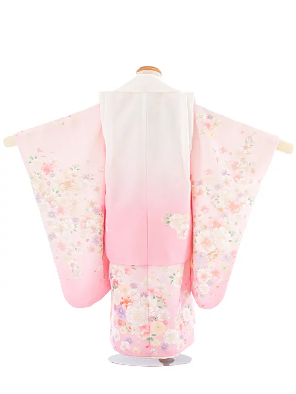 3歳女児被布 D3140 白ピンク×薄ピンク 八重桜