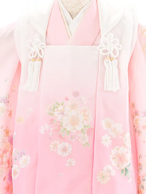 3歳女児被布 D3140 白ピンク×薄ピンク 八重桜