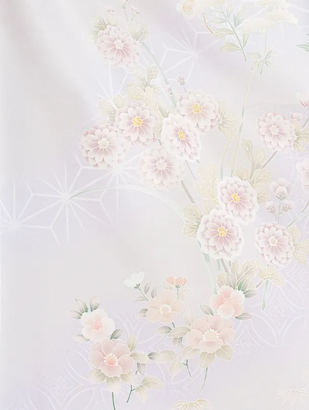 3歳女児被布 D3141 白薄紫×薄グレー 小菊 梅