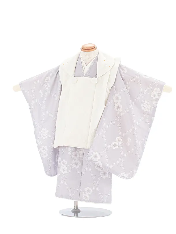 2歳3歳女児被布 D3143 KAGURA オフホワイト×パープルグレー 月花