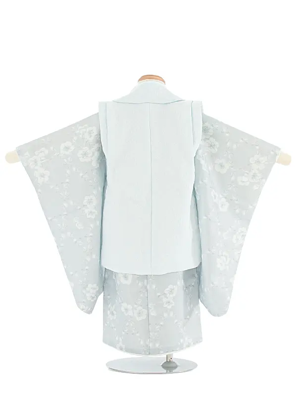 2歳3歳女児被布 D3144 KAGURA 薄水色 小花×ブルーグレー 月花