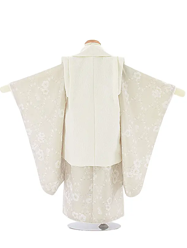 3歳女児被布 D3145 KAGURA オフホワイト 小花×ベージュ 月花