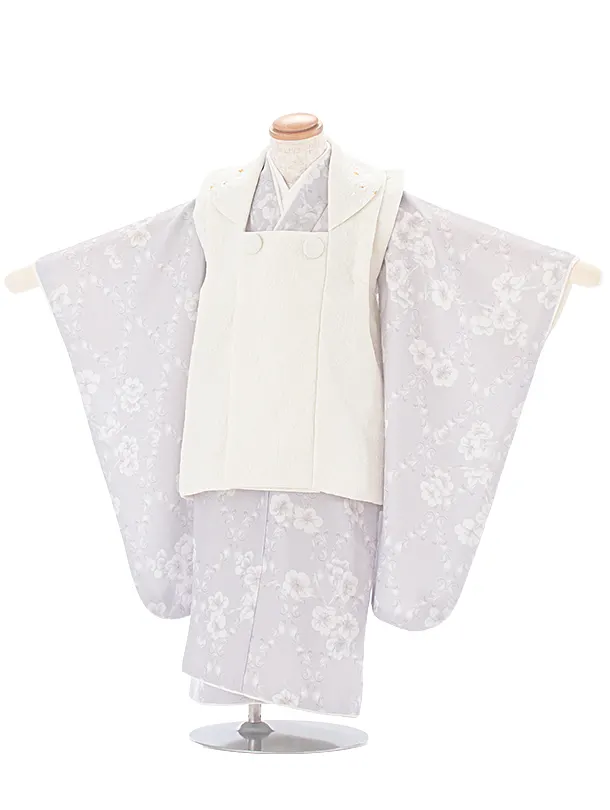 3歳女児被布 D3146 KAGURA オフホワイト× パープルグレー 月花