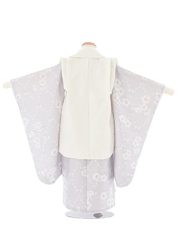 3歳女児被布 D3146 KAGURA オフホワイト× パープルグレー 月花
