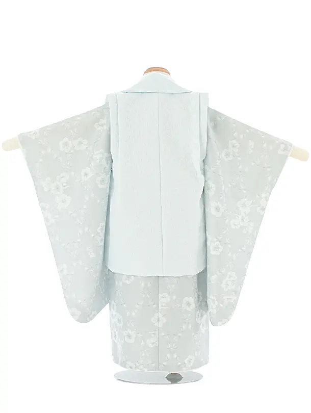 3歳女児被布 D3147 KAGURA 薄水色 小花 × ブルーグレー 月花