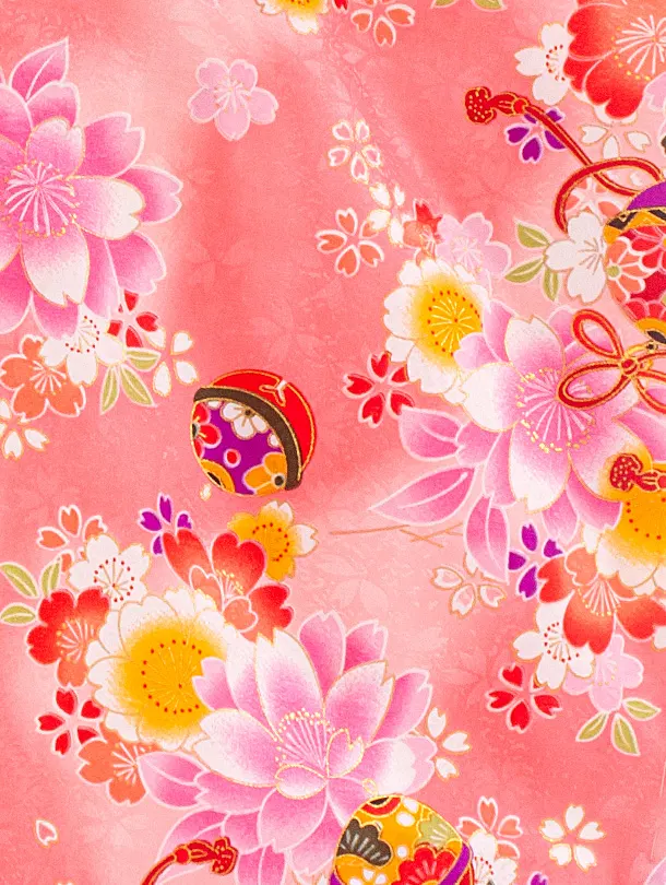 3歳女児被布 D3154 クリームねじり梅×ピンク 四季花