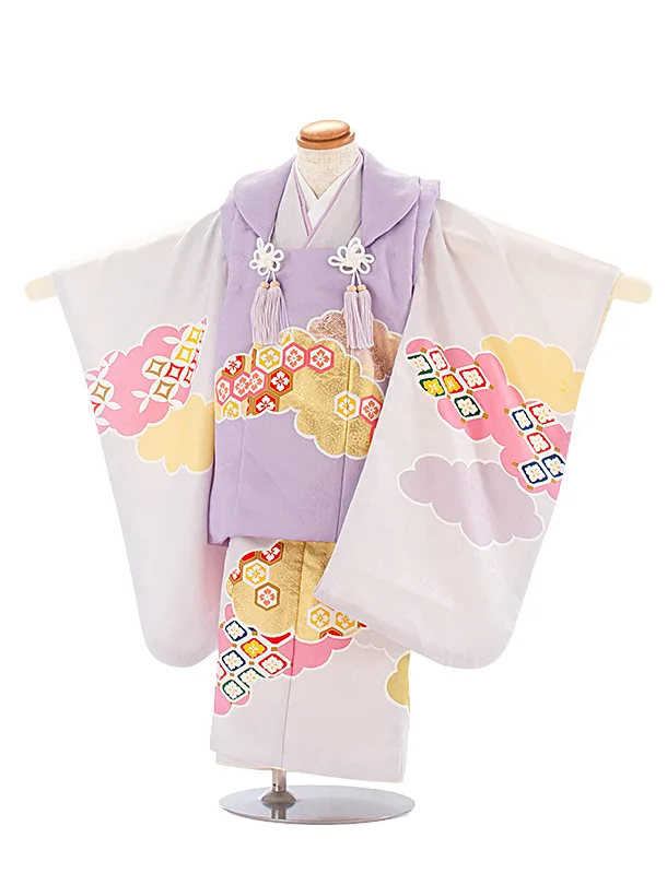 3歳女児被布 D3162 薄紫 雲取り