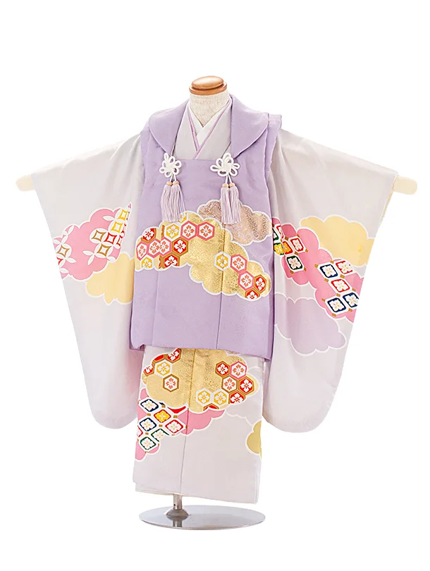 3歳女児被布 D3162 薄紫 雲取り