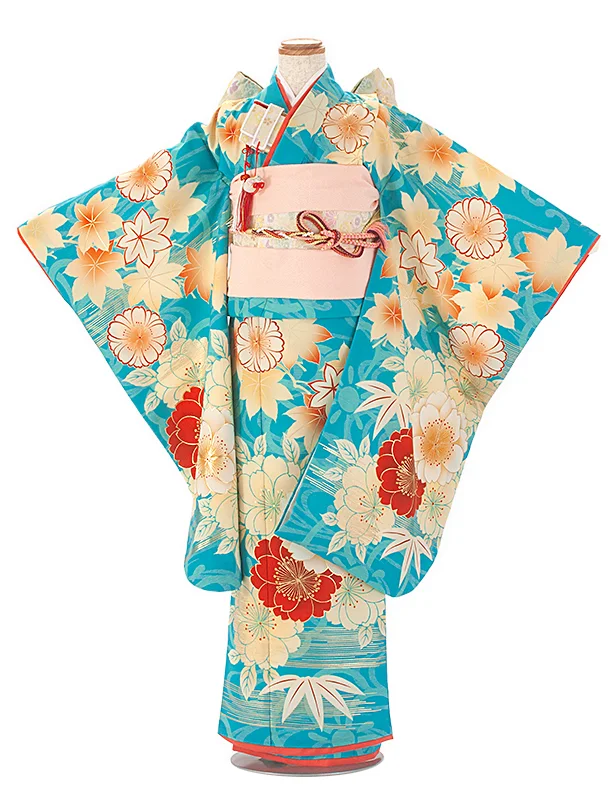七五三レンタル(7歳女結び帯)京舞 水色 八重桜