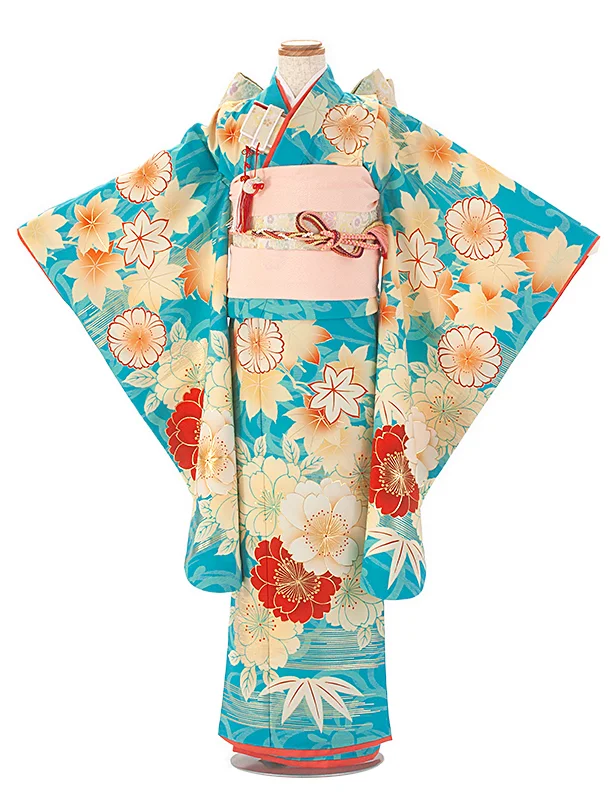 七五三レンタル(7歳女結び帯)京舞 水色 八重桜
