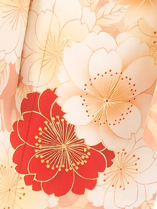 七五三レンタル(7歳女児結び帯) D7005 京舞 サーモンピンク 八重桜