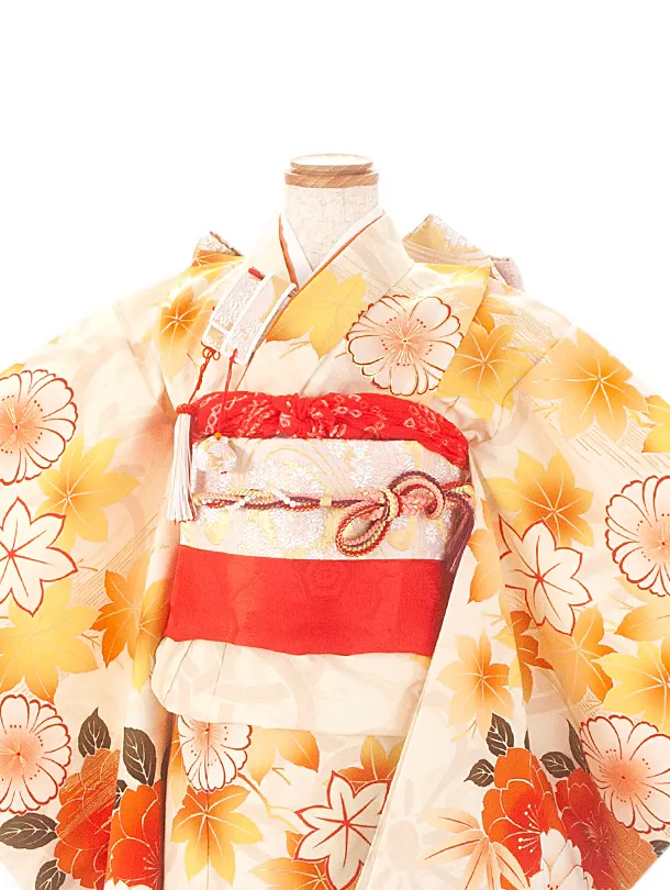 七五三レンタル(7歳女結び帯)京舞 クリーム 八重桜