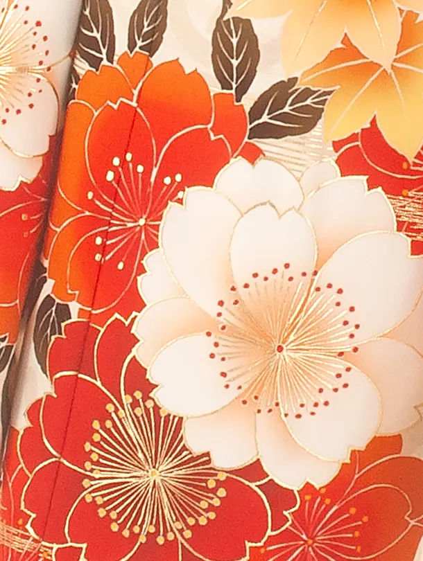 七五三レンタル(7歳女児結び帯) D7006 京舞 クリーム 八重桜