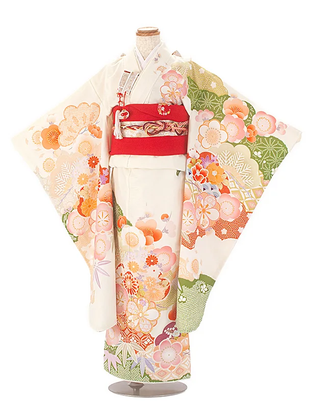 七五三レンタル(7歳女結び帯)式部浪漫 クリームヒワ 梅がさね