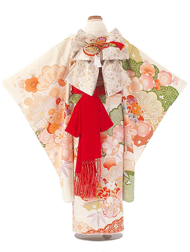 七五三レンタル(7歳女結び帯)式部浪漫 クリームヒワ 梅がさね