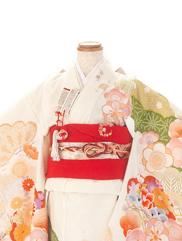 七五三レンタル(7歳女結び帯)式部浪漫 クリームヒワ 梅がさね