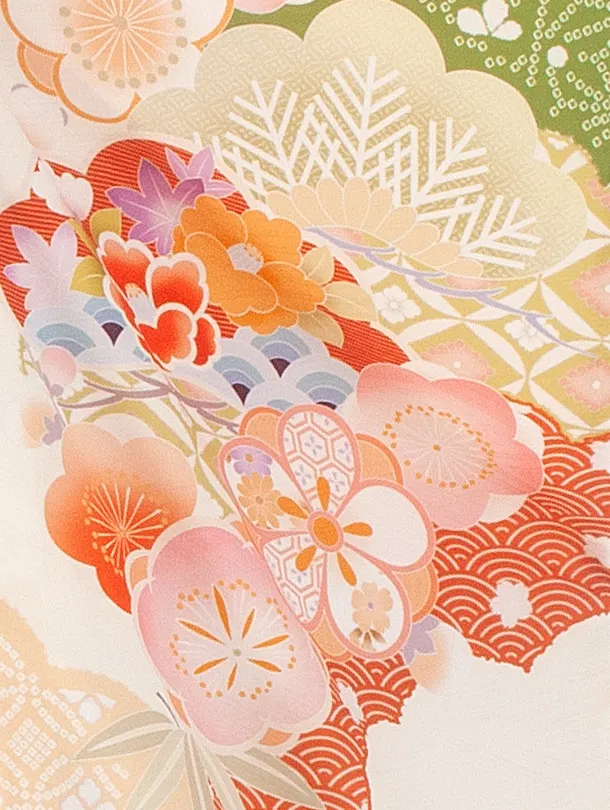 七五三レンタル(7歳女結び帯)式部浪漫 クリームヒワ 梅がさね