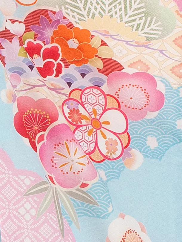 七五三レンタル(7歳女児結び帯) D7012 式部浪漫 水色 梅がさね