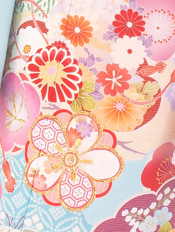 七五三レンタル(7歳女児結び帯) D7012 式部浪漫 水色 梅がさね