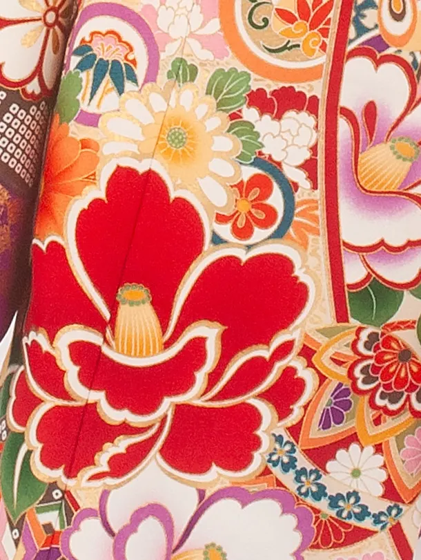 七五三レンタル(7歳女児結び帯) D7015 クリーム紫 菱 牡丹梅