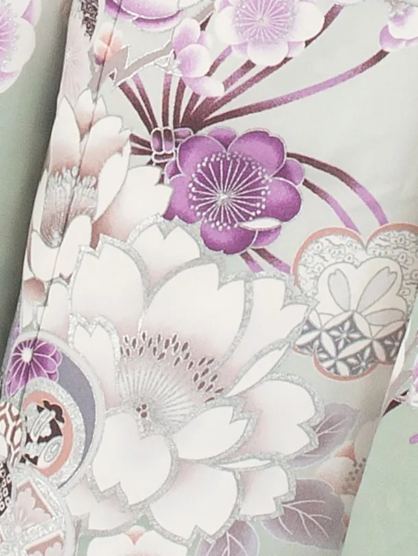 七五三レンタル(7歳女児結び帯) D7018 ミント 梅 水引