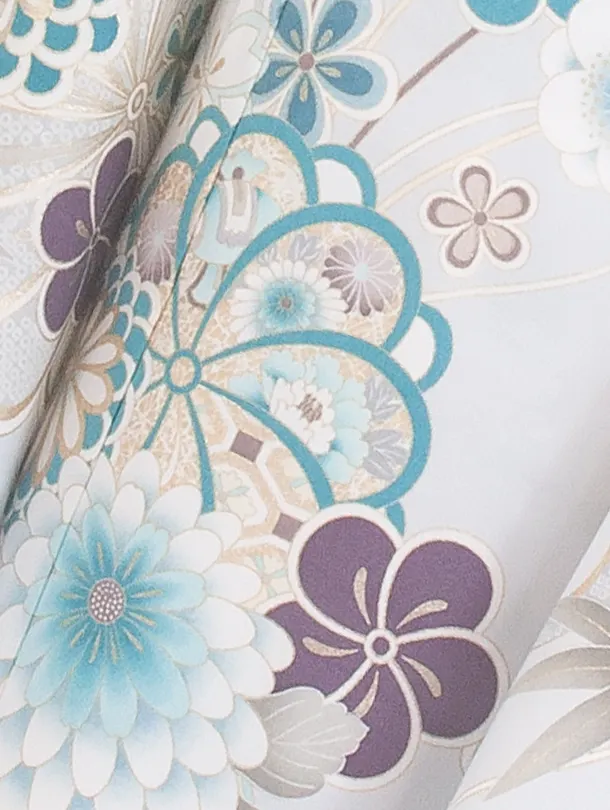 七五三レンタル(7歳女児結び帯) D7019 薄水色 小菊 ねじり梅