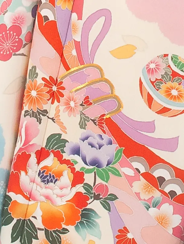 七五三レンタル(7歳女児結び帯) D7020 クリーム のし 鞠