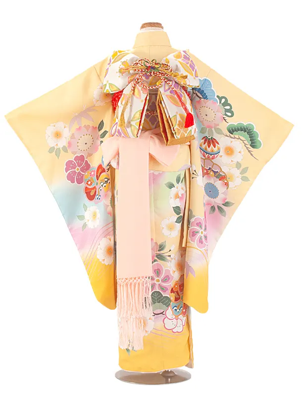 七五三レンタル(7歳女結び帯)黄色 菱松風
