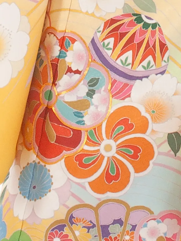 七五三レンタル(7歳女児結び帯) D7022 黄色 菱松風