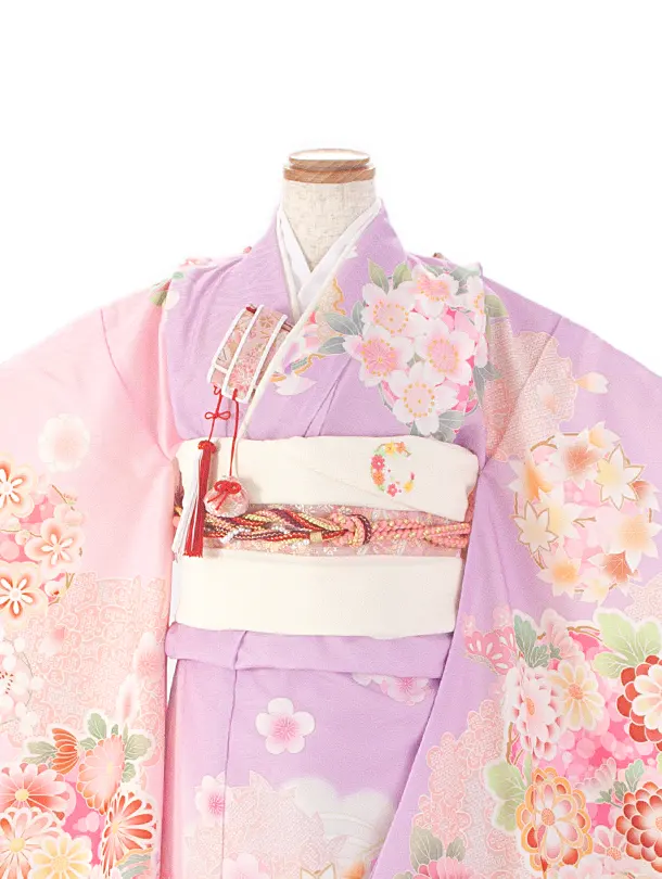 七五三レンタル(7歳女結び帯) D7025 式部浪漫 ピンク紫 花丸