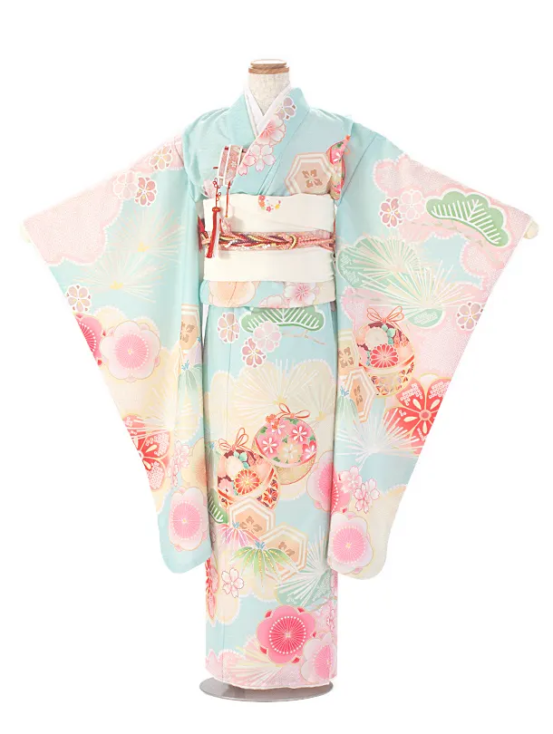 七五三レンタル(7歳女児結び帯) D7026 式部浪漫 水色 梅まり
