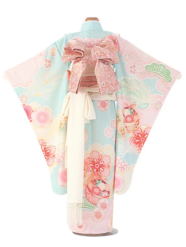 七五三レンタル(7歳女児結び帯) D7026 式部浪漫 水色 梅まり