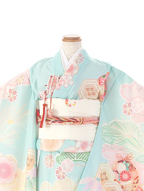 七五三レンタル(7歳女児結び帯) D7026 式部浪漫 水色 梅まり