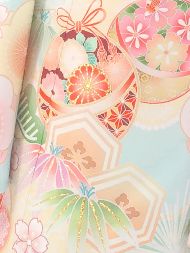 七五三レンタル(7歳女児結び帯) D7026 式部浪漫 水色 梅まり