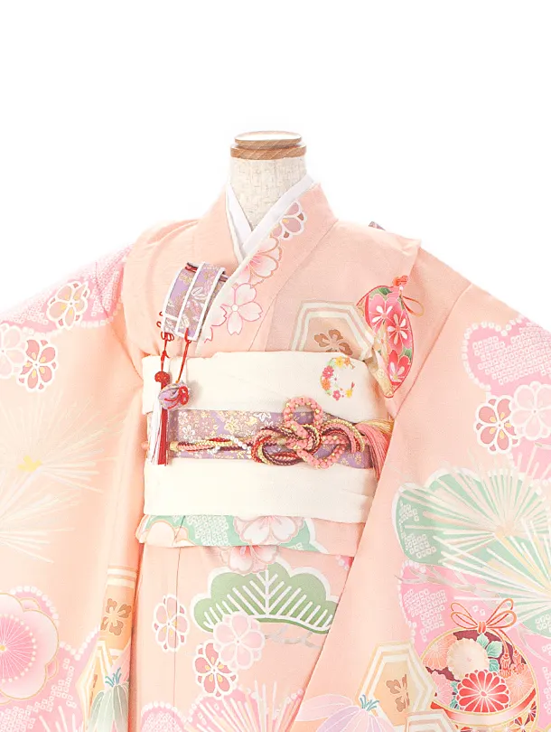 七五三レンタル(7歳女児結び帯) D7027 式部浪漫 ピーチピンク 梅まり