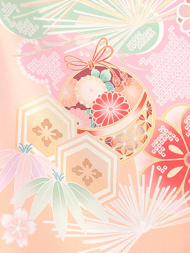 七五三レンタル(7歳女児結び帯) D7027 式部浪漫 ピーチピンク 梅まり