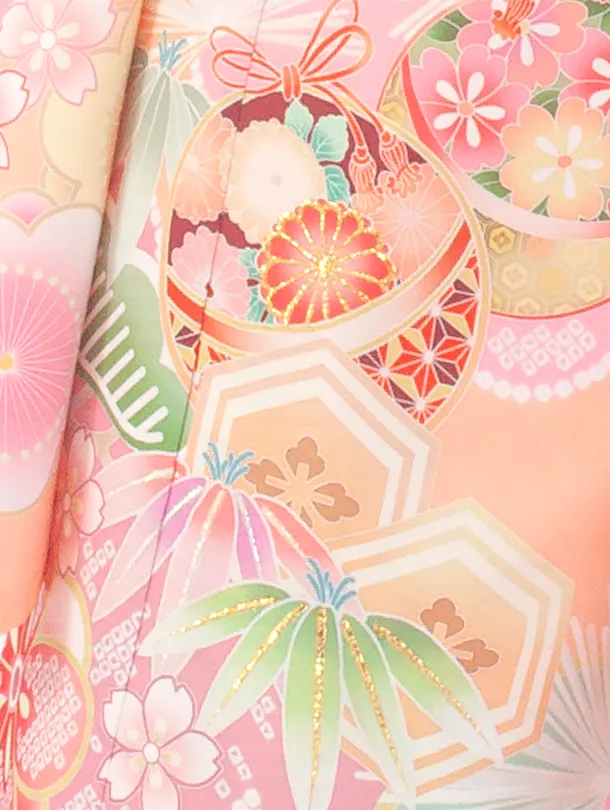 七五三レンタル(7歳女児結び帯) D7027 式部浪漫 ピーチピンク 梅まり