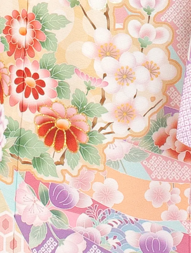 七五三レンタル(7歳女児結び帯) D7028 式部浪漫 水色×藤色 桜 のし