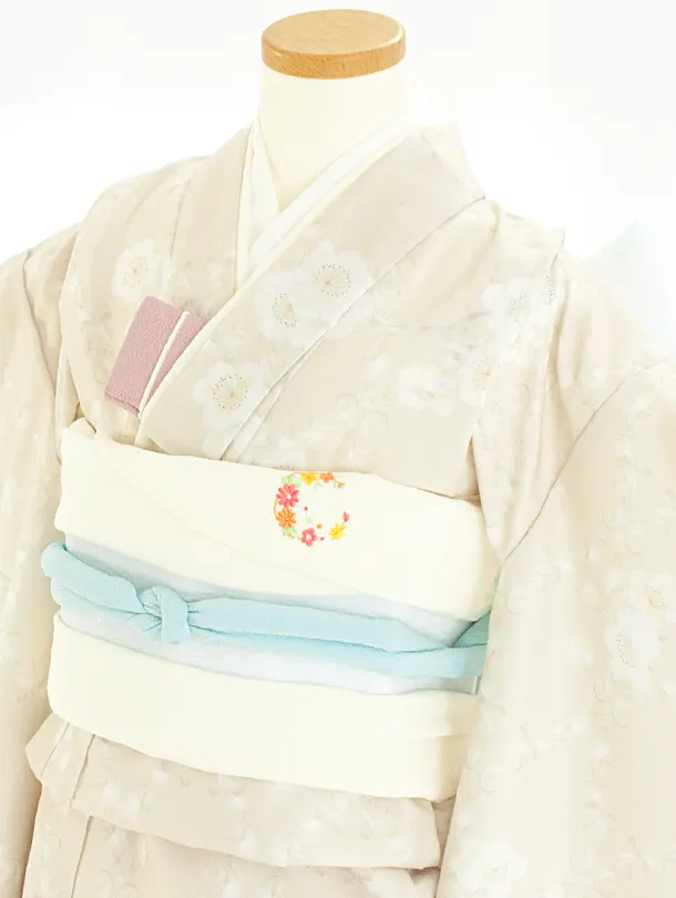 七五三レンタル(7歳女児結び帯) D7035 KAGURA 月花 ベージュ