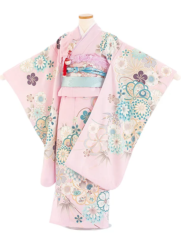 七五三レンタル(7歳女児結び帯) D7039 ピンク 小菊 ねじり梅