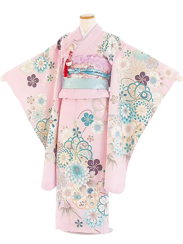七五三レンタル(7歳女児結び帯) D7039 ピンク 小菊 ねじり梅