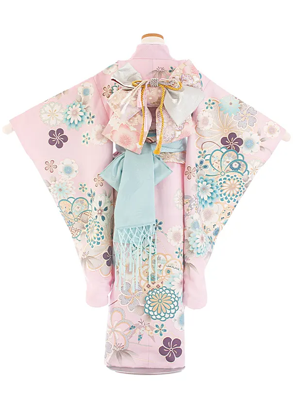 七五三レンタル(7歳女児結び帯) D7039 ピンク 小菊 ねじり梅