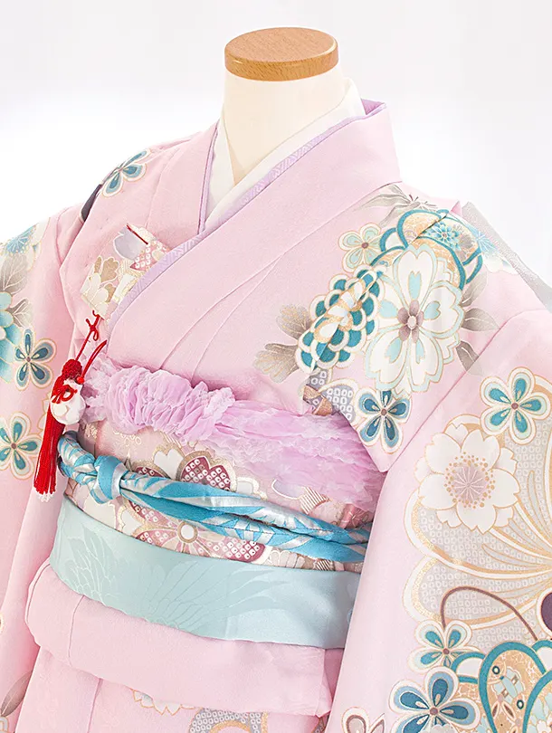 七五三レンタル(7歳女児結び帯) D7039 ピンク 小菊 ねじり梅