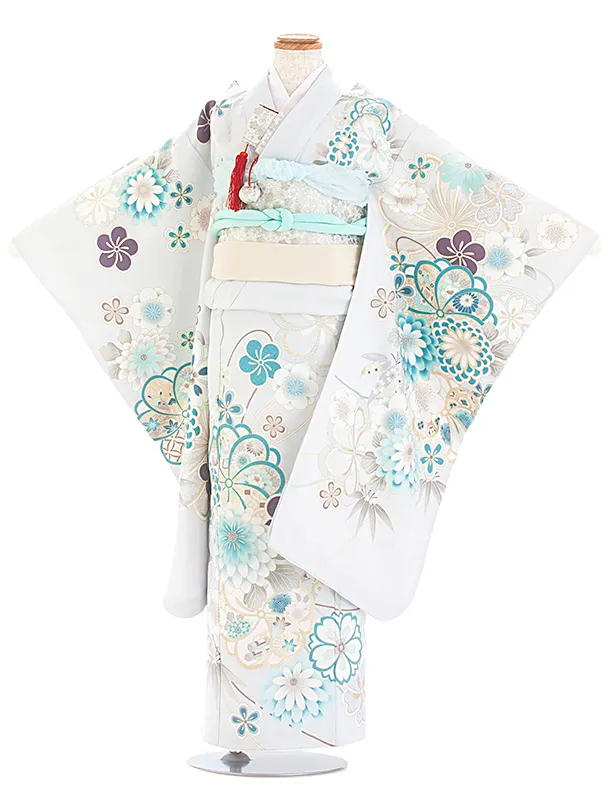 七五三レンタル(7歳女児結び帯) D7040 薄水色 小菊 ねじり梅