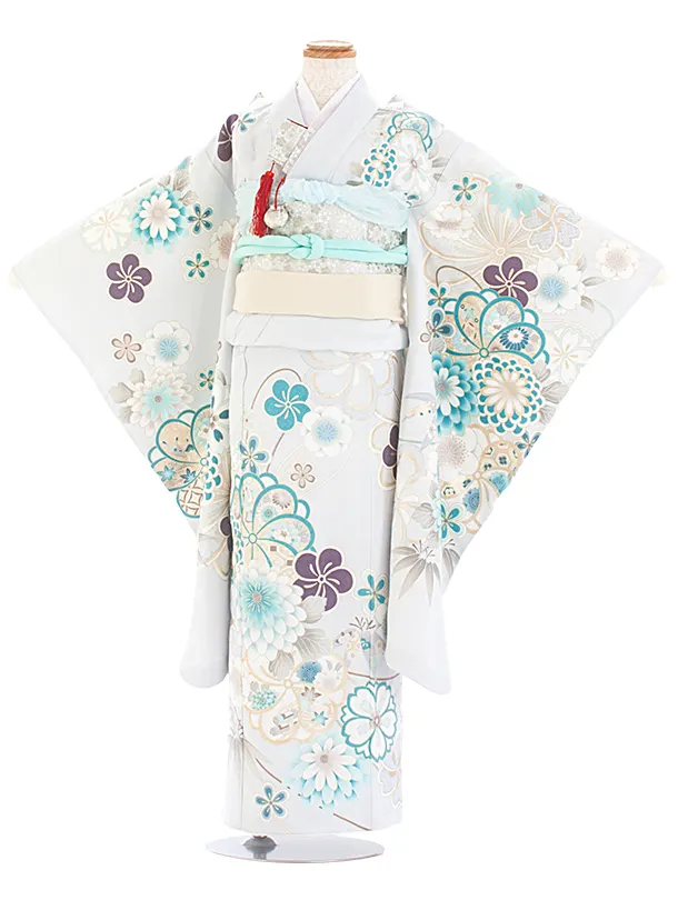 七五三レンタル(7歳女児結び帯) D7040 薄水色 小菊 ねじり梅