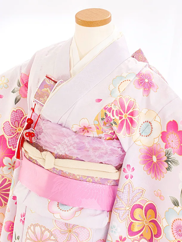 七五三レンタル(7歳女児結び帯) D7046 花うさぎ 薄パープル 鞠 ねじり梅