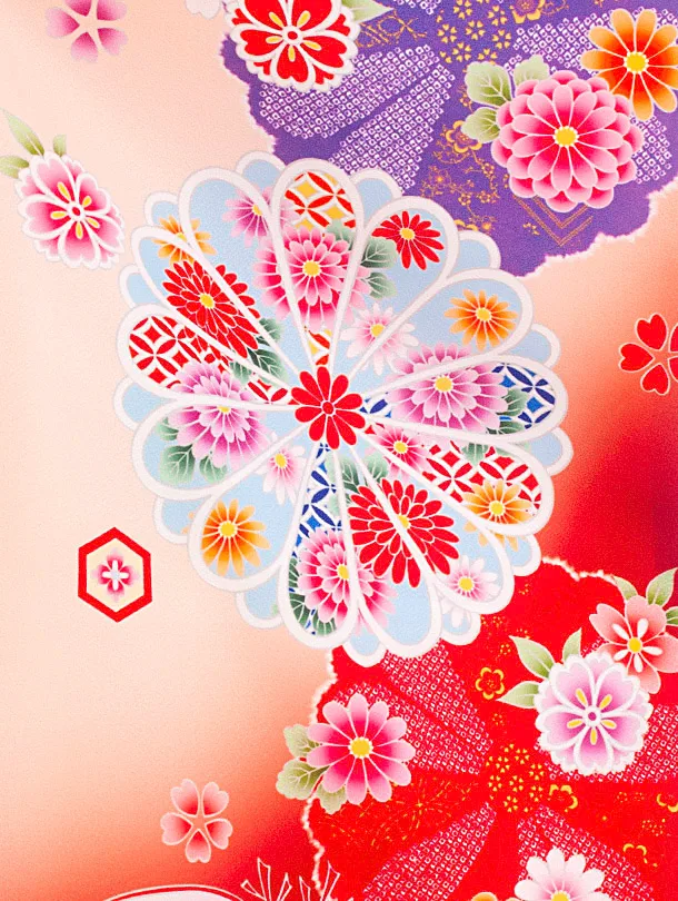 七五三レンタル(7歳女児結び帯) D7053 サーモンピンク 赤 梅 菊